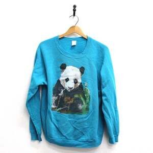 Vintage 80s Panda Bear Blue Animal Sweatshirt XL